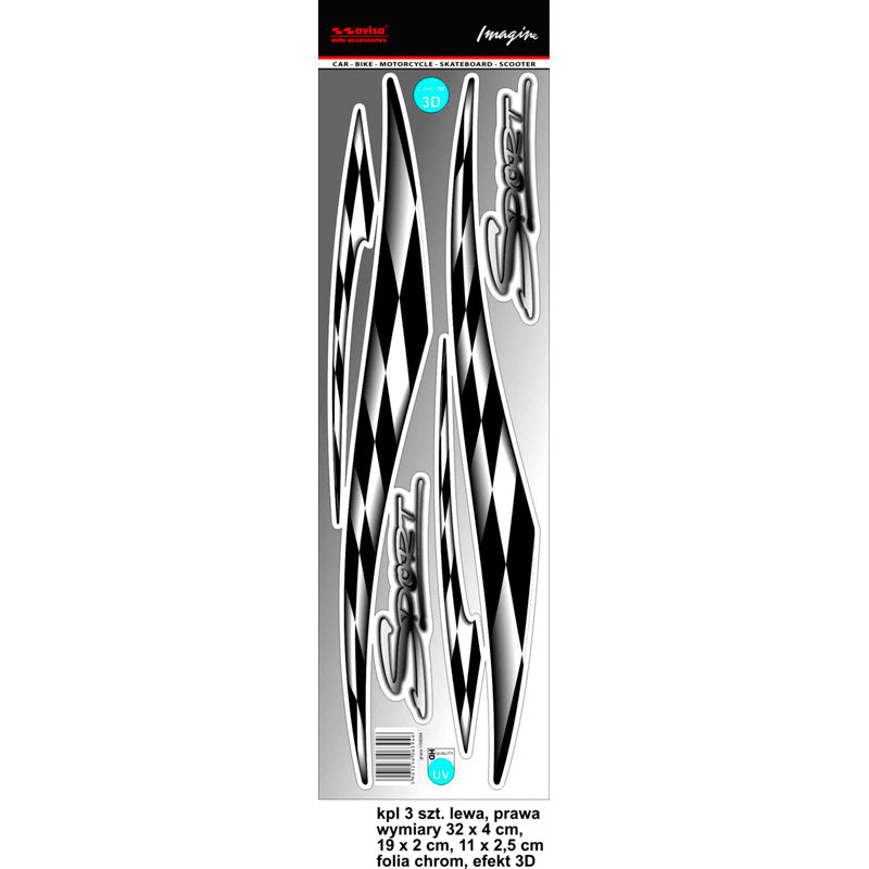 Avisa, Sport 3D Krom AutoTattoo Sticker - 3 Stk. med UV Filter