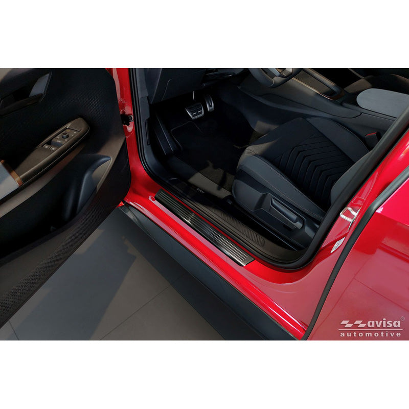 Avisa Black Inox door sill protectors suitable for Volkswagen ID.3 2020-2023 & FL 2023- / Cupra Born 2021- / MG 4 2022- / MG HS II 2024- 'Lines' - 4-pieces