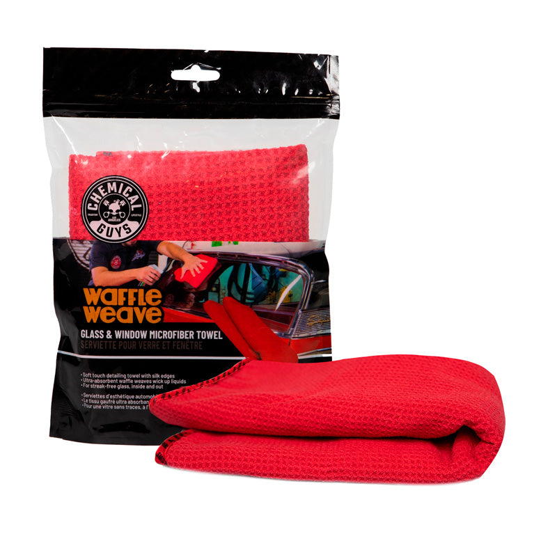 Chemical Guys Waffle Weave Glass & Window Microfiber Towel - Red 24x16''
