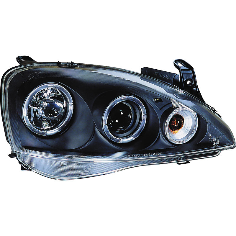 Forlygter, passer til Opel Corsa C 3/5-døre 2000-2004 - sort - incl. Halos