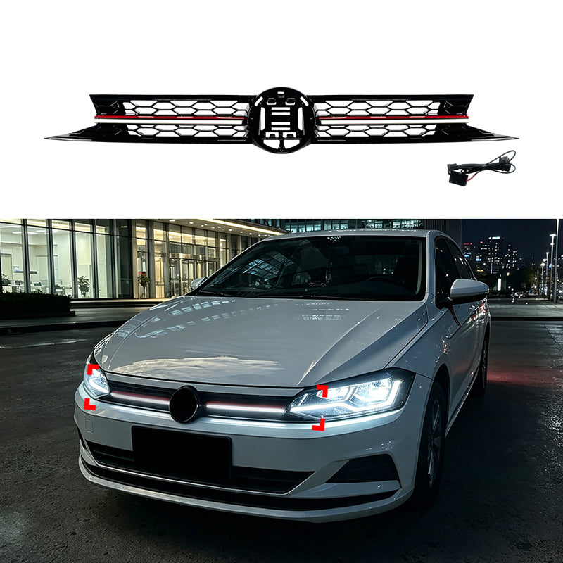 AutoStyle, Sportsgrill med LED-stribe, GTi-Look, passer til Volkswagen Polo VI (AW1) (2017-2021)