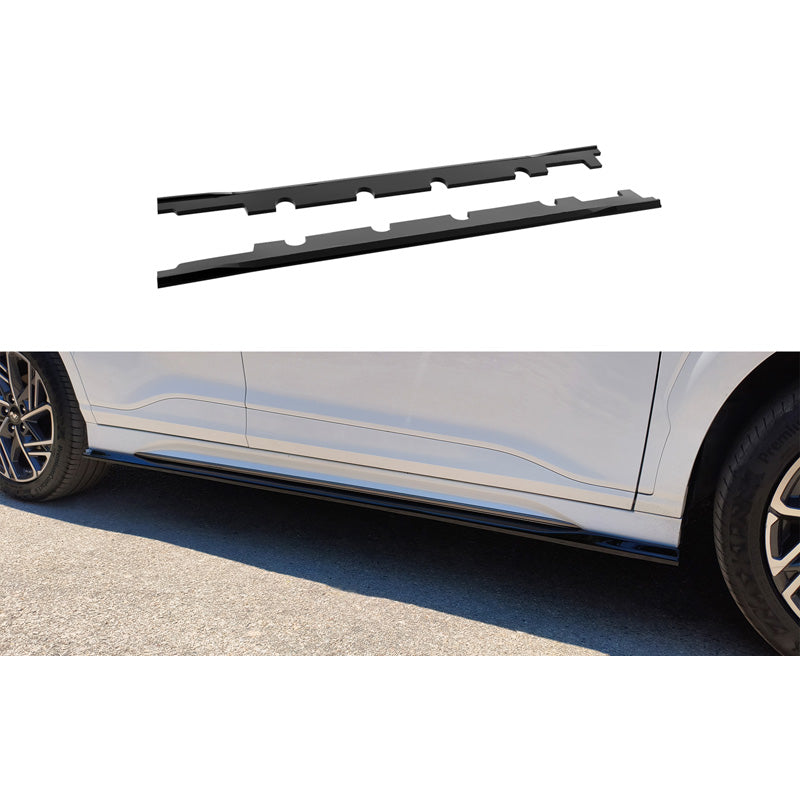 Motordrome, Side-skørter, Glanssort, Passer til Hyundai Kona mk1 Facelift 2020-2023