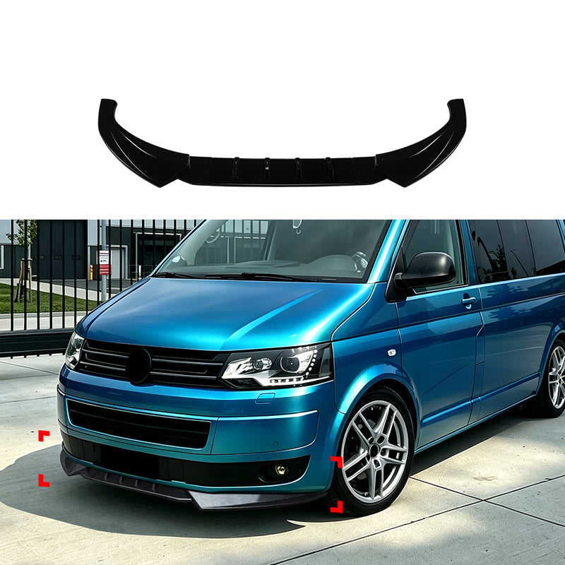 AutoStyle, Frontspoiler, Blank sort ABS, 3-styk, passer til Volkswagen Transporter T5.1 (2010-2015)