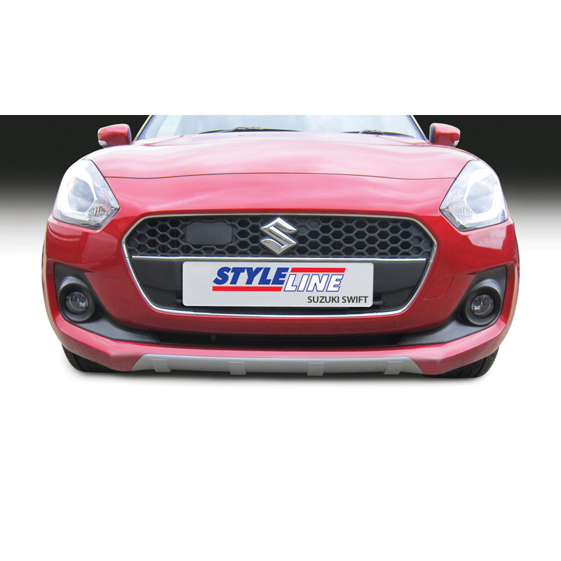 RGM, Front spoiler 'Skid-Plate', passer til Suzuki Swift IV 5-doors excl. Sport 5/2017- Silver 'Ribbed'