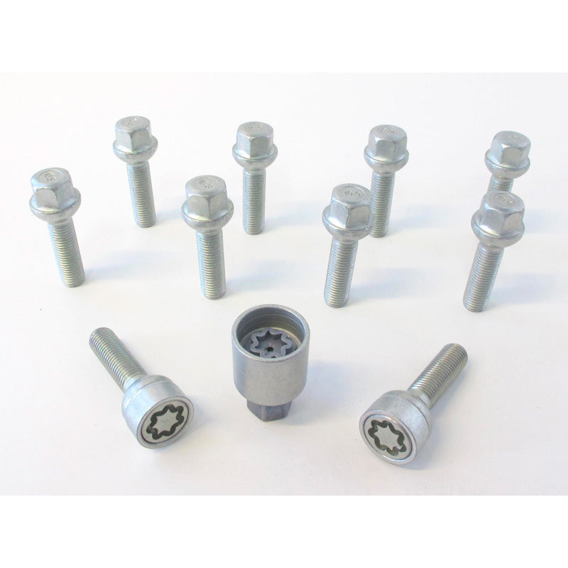 H&R, Wheel bolt Set Round-Head R12 M12x1.50 - længde 43mm - 10 pcs. (e.g., passer til Mercedes) - incl. wheel-locks