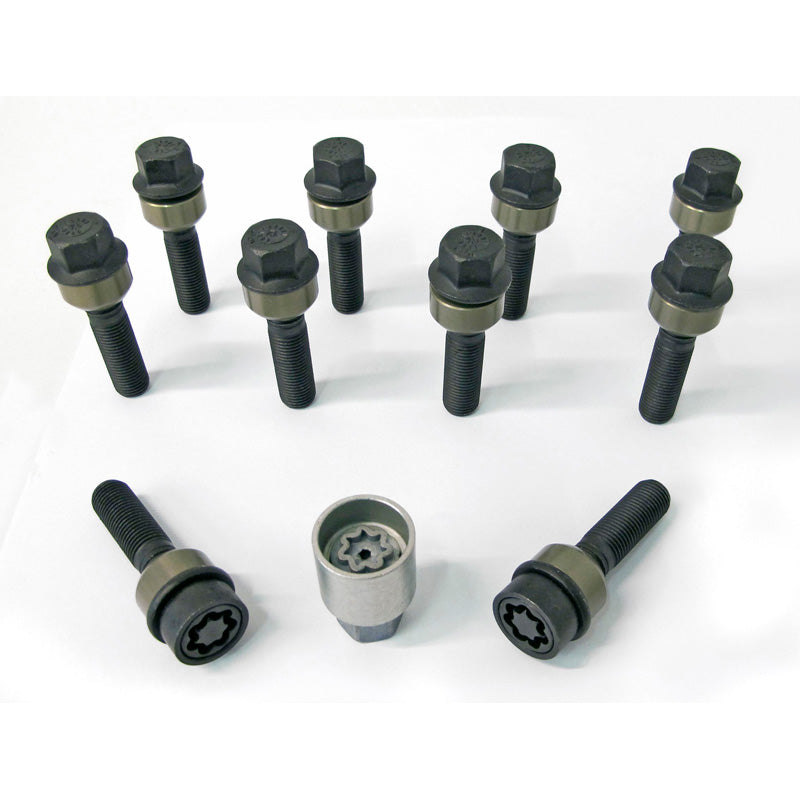 H&R, Wheel bolt Set Round-Head with movable cone R14 M14x1.50 - længde 57mm - 10 pcs. (e.g., passer til Porsche) - incl. wheel-locks