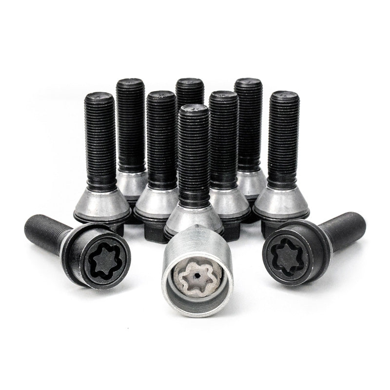 H&R, Wheel bolt Set Taper-Head with movable cone M14x1.25 - længde 41mm - Black - 10 pcs. (e.g., passer til BMW) - incl. wheel-locks