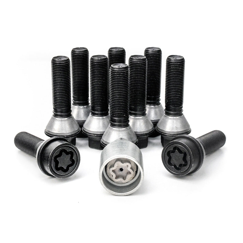 H&R, Wheel bolt Set Taper-Head with movable cone M14x1.25 - længde 43mm - Black - 10 pcs. (e.g., passer til BMW) - incl. wheel-locks