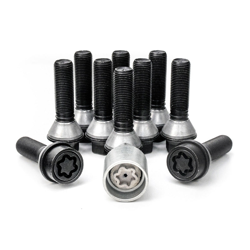H&R, Wheel bolt Set Taper-Head with movable cone M14x1.25 - længde 46mm - Black - 10 pcs. (e.g., passer til BMW) - incl. wheel-locks