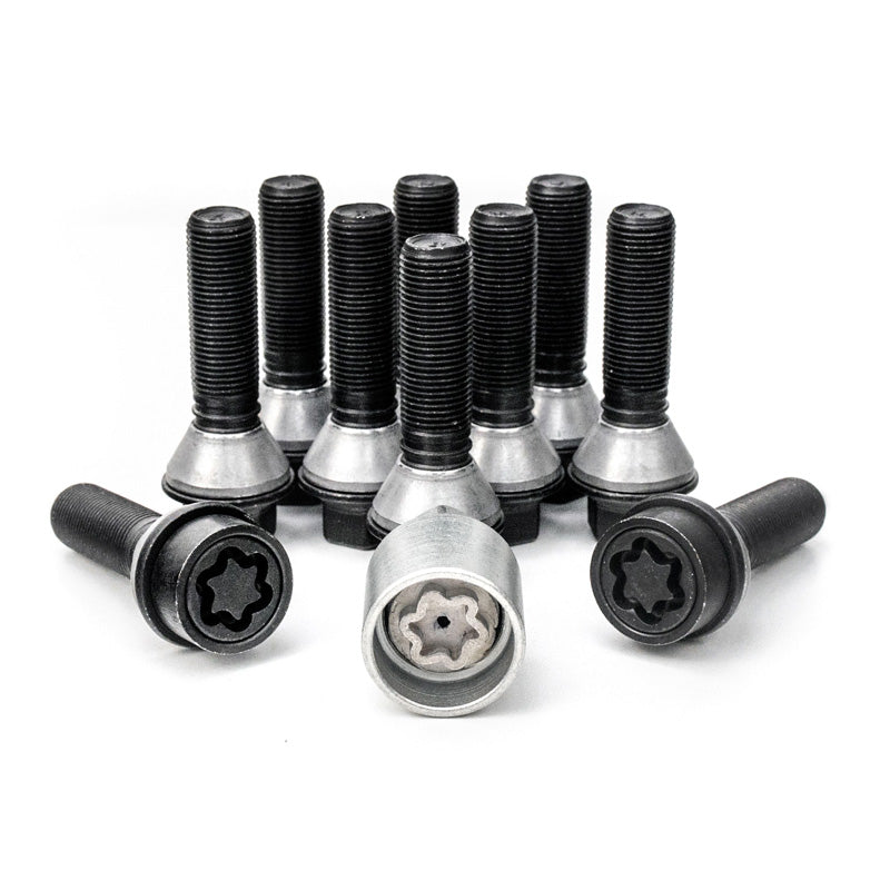 H&R, Wheel bolt Set Taper-Head with movable cone M14x1.25 - længde 48mm - Black - 10 pcs. (e.g., passer til BMW) - incl. wheel-locks