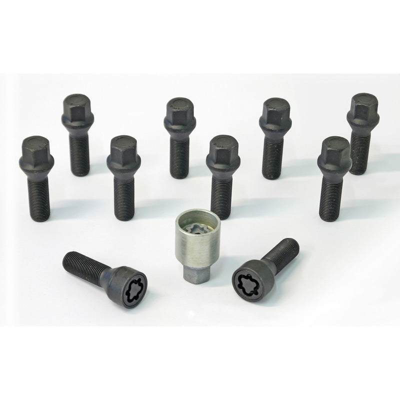 H&R, Wheel bolt Set Taper-Head M14x1.50 - længde 28mm - Black - 10 pcs. - incl. wheel-locks