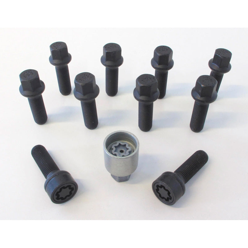 H&R, Wheel bolt Set Round-Head R14 M14x1.50 - længde 31mm - Black - 10 pcs - incl. wheel-locks