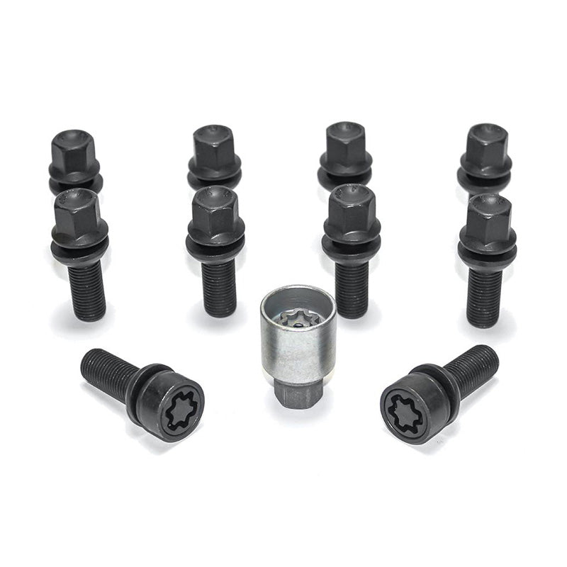 H&R, Wheel bolt Set Round-Head with movable cone R13 M14x1.50 - længde 32mm - Black - 10 pcs. (e.g., passer til Audi S5) - incl. wheel-locks