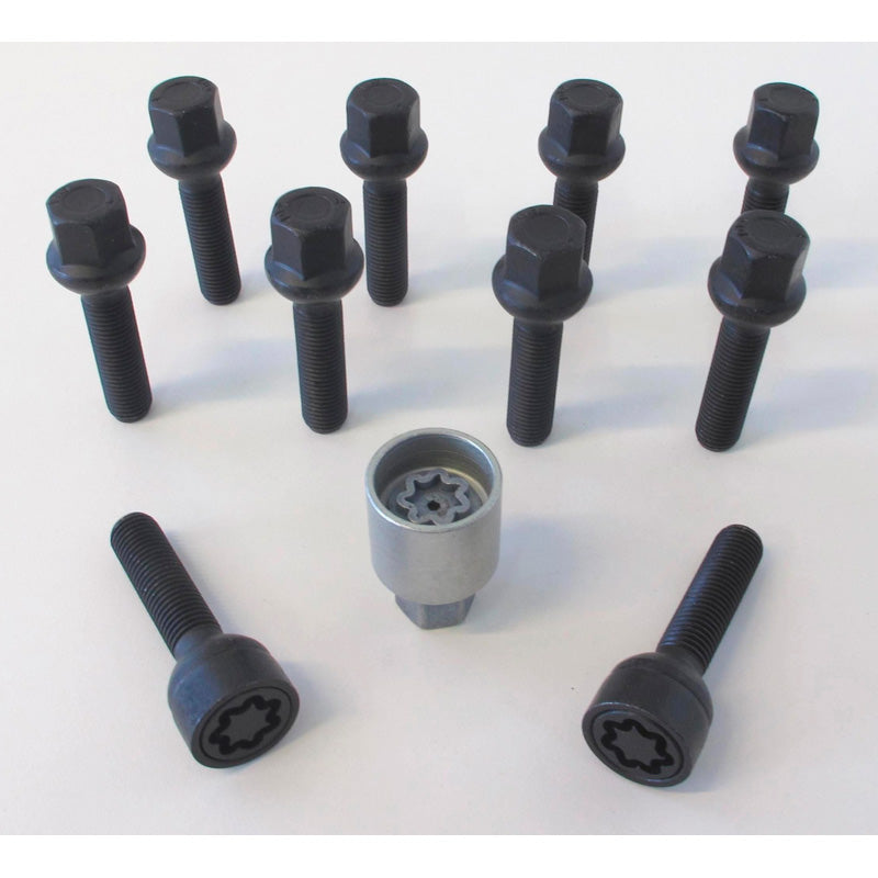 H&R, Wheel bolt Set Round-Head R13 M14x1.50 - længde 33mm - Black - 10 pcs. (, passer til e.g. VAG) - incl. wheel-locks