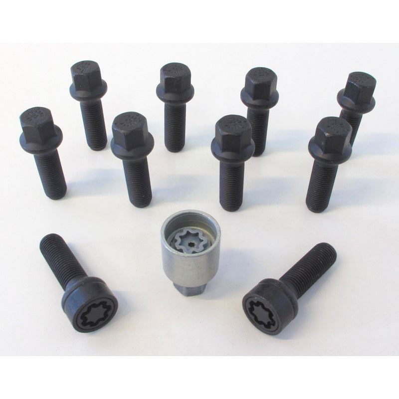 H&R, Wheel bolt Set Round-Head R14 M14x1.50 - længde 35mm - Black - 10 pcs - incl. wheel-locks