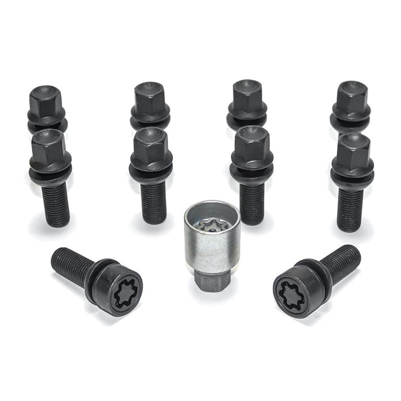 H&R, Wheel bolt Set Round-Head with movable cone R13 M14x1.50 - længde 36mm - Black - 10 pcs. (e.g., passer til Audi S5) - incl. wheel-locks