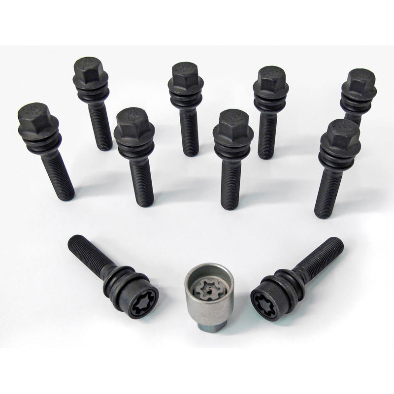 H&R, Wheel bolt Set Round-Head with movable cone R14 M14x1.50 - længde 36mm - Black - 10 pcs - incl. wheel-locks