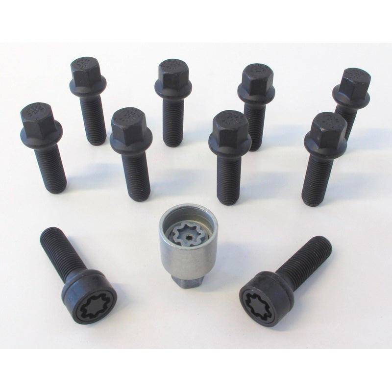 H&R, Wheel bolt Set Round-Head R14 M14x1.50 - længde 37mm - Black - 10 pcs - incl. wheel-locks