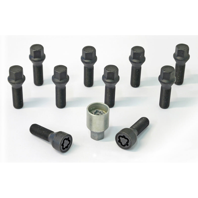 H&R, Wheel bolt Set Taper-Head M14x1.50 - længde 38mm - Black - 10 pcs. - incl. wheel-locks