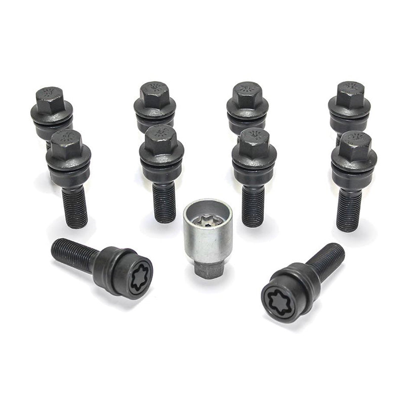H&R, Wheel bolt Set Round-Head with movable cone R14 M14x1.50 - længde 38mm - Black - 10 pcs. (e.g., passer til Audi Q3, Q5) - incl. wheel-locks