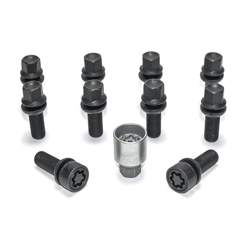 H&R, Wheel bolt Set Round-Head with movable cone R13 M14x1.50 - længde 39mm - Black - 10 pcs. (e.g., passer til Audi S5) - incl. wheel-locks