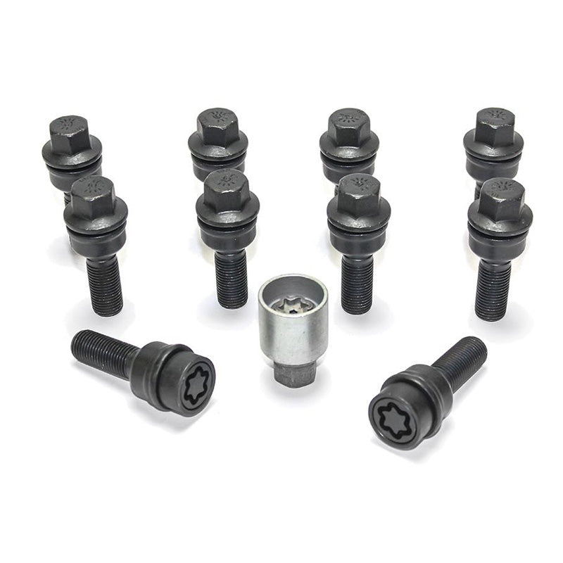 H&R, Wheel bolt Set Round-Head with movable cone R14 M14x1.50 - længde 40mm - Black - 10 pcs. (e.g., passer til Audi Q3, Q5) - incl. wheel-locks
