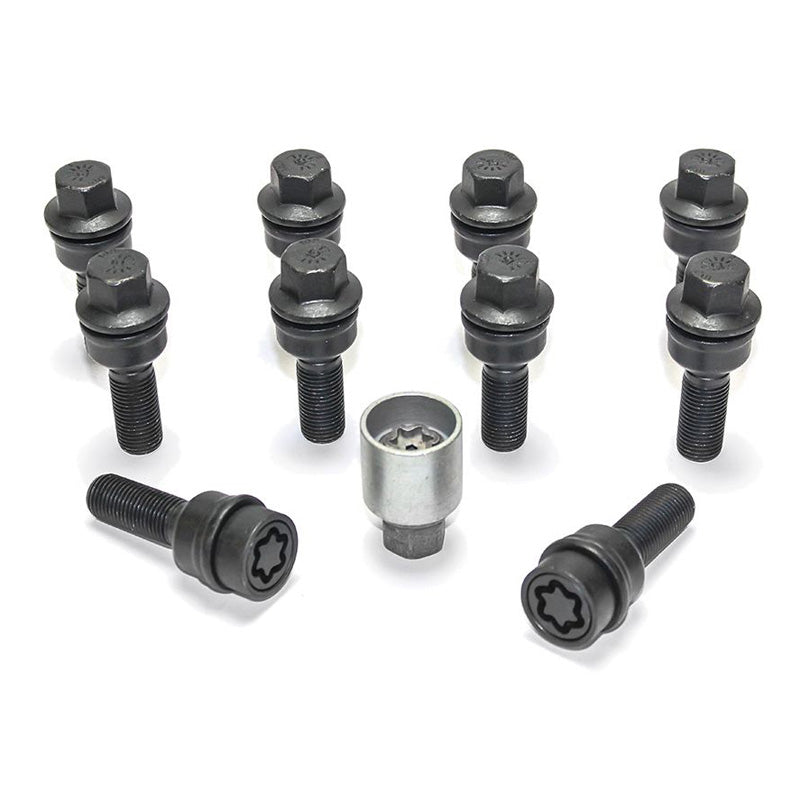 H&R, Wheel bolt Set Round-Head with movable cone R14 M14x1.50 - længde 41mm - Black - 10 pcs. (e.g., passer til Audi Q3, Q5) - incl. wheel-locks