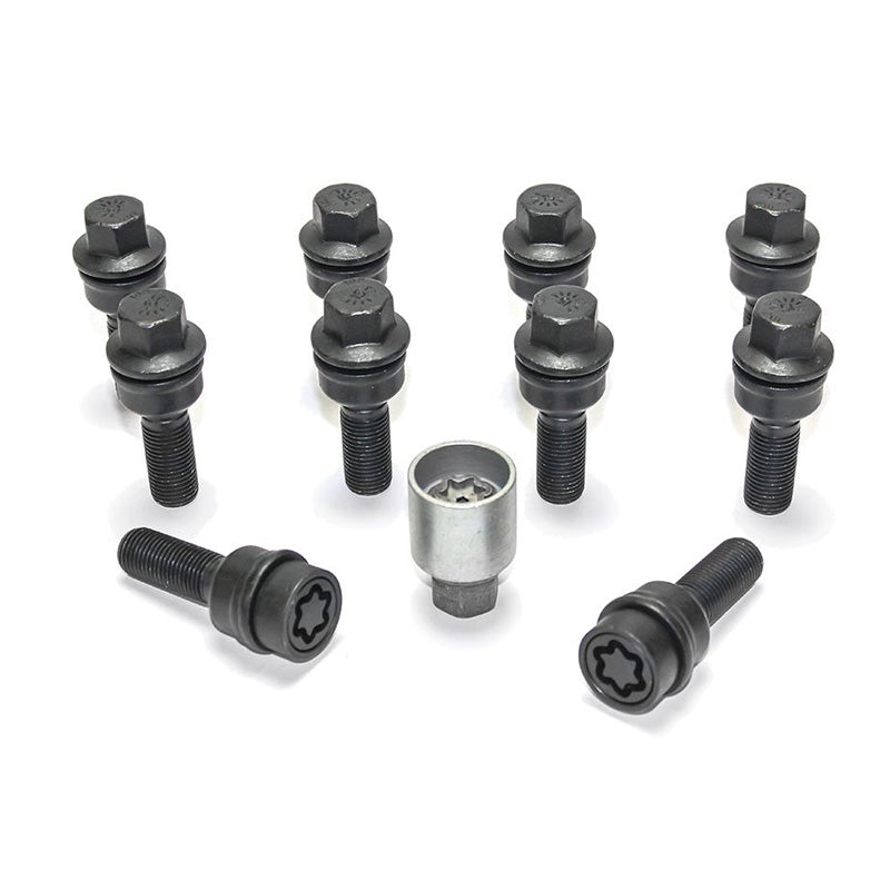 H&R, Wheel bolt Set Round-Head with movable cone R14 M14x1.50 - længde 42mm - Black - 10 pcs. (e.g., passer til Audi Q3, Q5) - incl. wheel-locks
