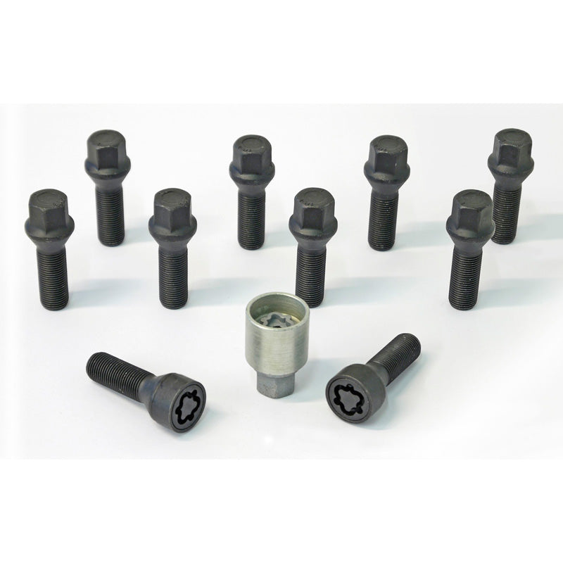 H&R, Wheel bolt Set Taper-Head M14x1.50 - længde 43mm - Black - 10 pcs. - incl. wheel-locks