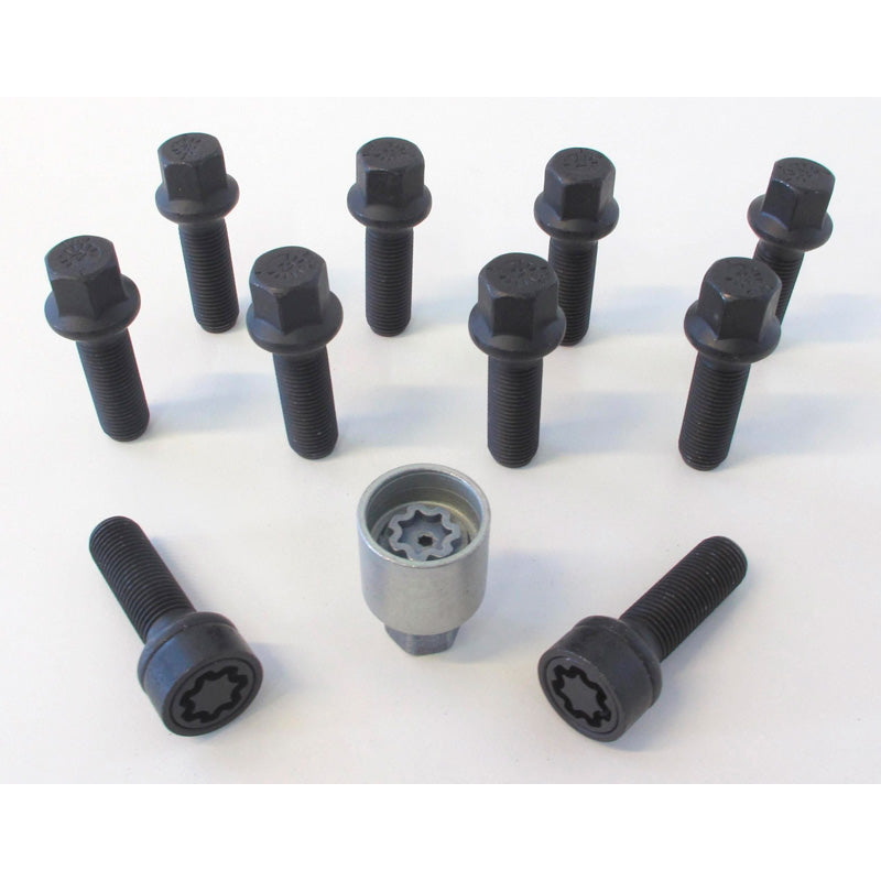 H&R, Wheel bolt Set Round-Head R14 M14x1.50 - længde 43mm - Black - 10 pcs - incl. wheel-locks