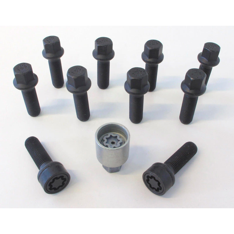 H&R, Wheel bolt Set Round-Head R14 M14x1.50 - længde 45mm - Black - 10 pcs - incl. wheel-locks