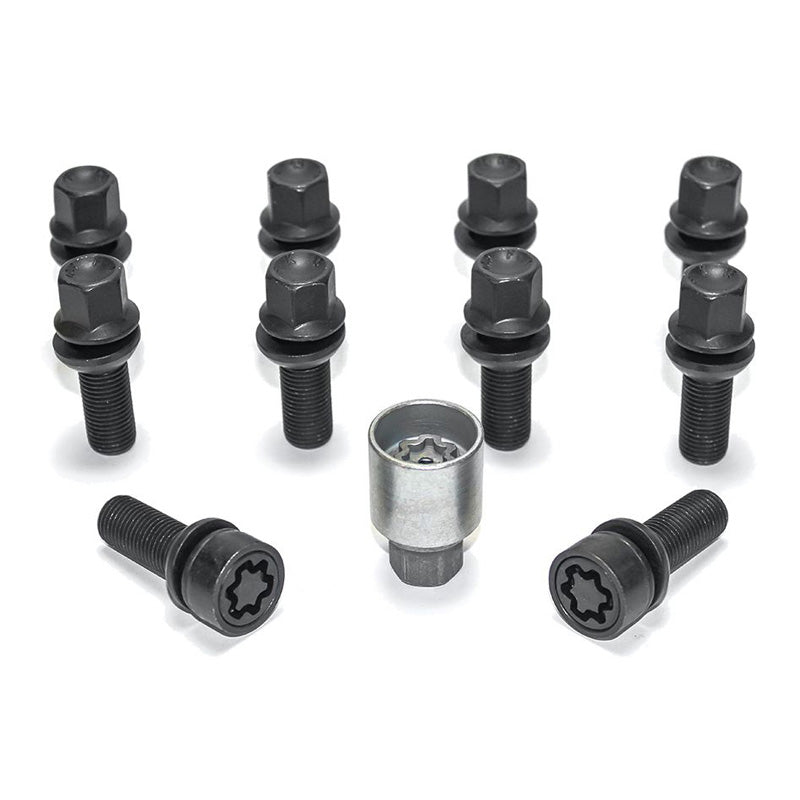 H&R, Wheel bolt Set Round-Head with movable cone R13 M14x1.50 - længde 45mm - Black - 10 pcs. (e.g., passer til Audi S5) - incl. wheel-locks