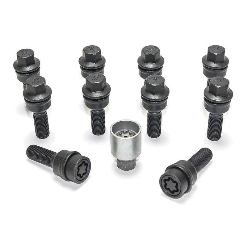 H&R, Wheel bolt Set Round-Head with movable cone R14 M14x1.50 - længde 45mm - Black - 10 pcs. (e.g., passer til Audi Q3, Q5) - incl. wheel-locks