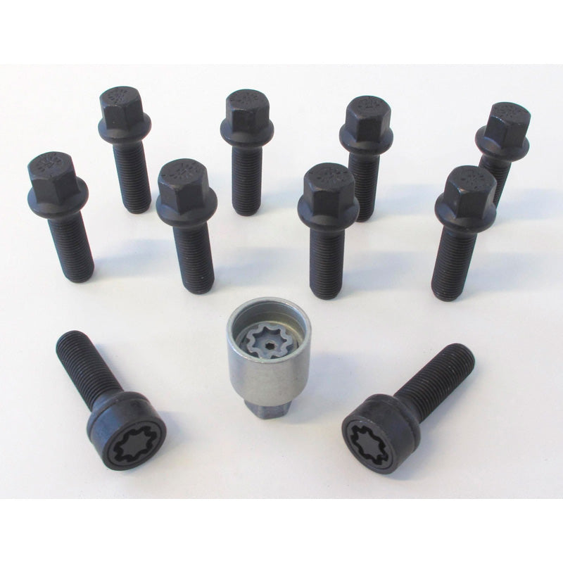 H&R, Wheel bolt Set Round-Head R14 M14x1.50 - længde 47mm - Black - 10 pcs - incl. wheel-locks