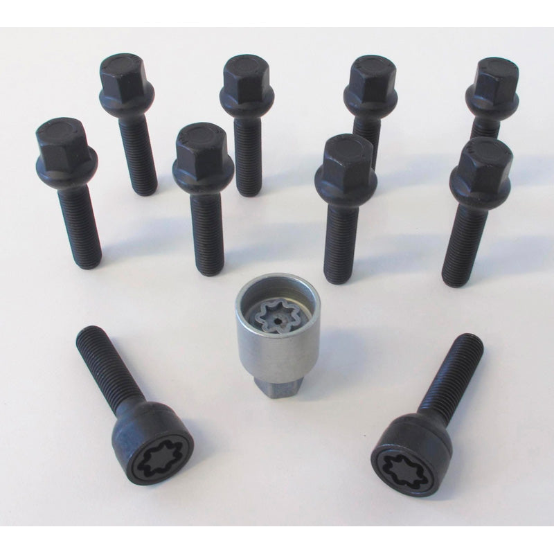 H&R, Wheel bolt Set Round-Head R13 M14x1.50 - længde 47mm - Black - 10 pcs. (, passer til e.g. VAG) - incl. wheel-locks