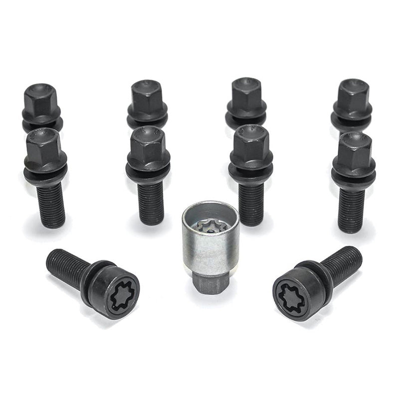 H&R, Wheel bolt Set Round-Head with movable cone R13 M14x1.50 - længde 48mm - Black - 10 pcs. (e.g., passer til Audi S5) - incl. wheel-locks