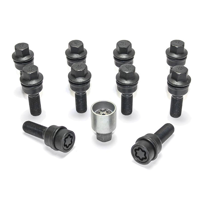 H&R, Wheel bolt Set Round-Head with movable cone R14 M14x1.50 - længde 48mm - Black - 10 pcs. (e.g., passer til Audi Q3, Q5) - incl. wheel-locks