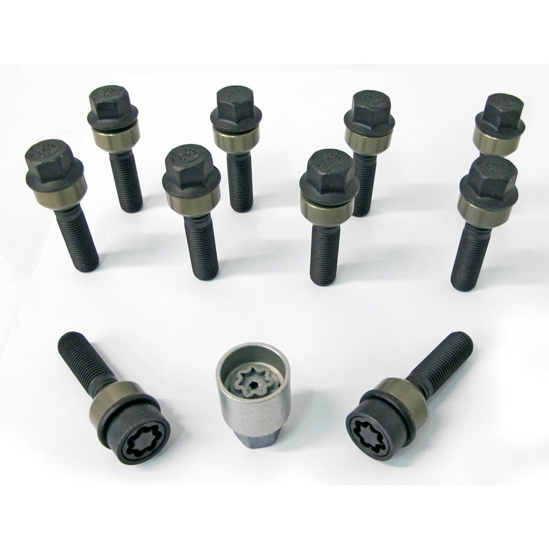 H&R, Wheel bolt Set Round-Head with movable cone R14 M14x1.50 - længde 49mm - Black - 10 pcs. (e.g., passer til Porsche) - incl. wheel-locks