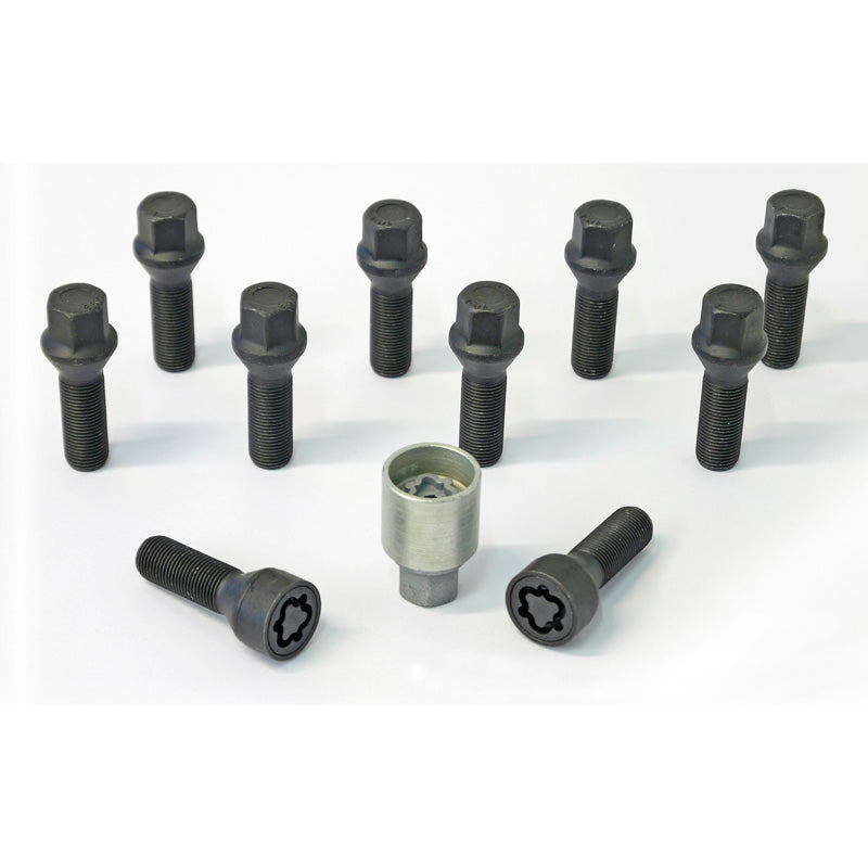 H&R, Wheel bolt Set Taper-Head M14x1.50 - længde 50mm - Black - 10 pcs. - incl. wheel-locks