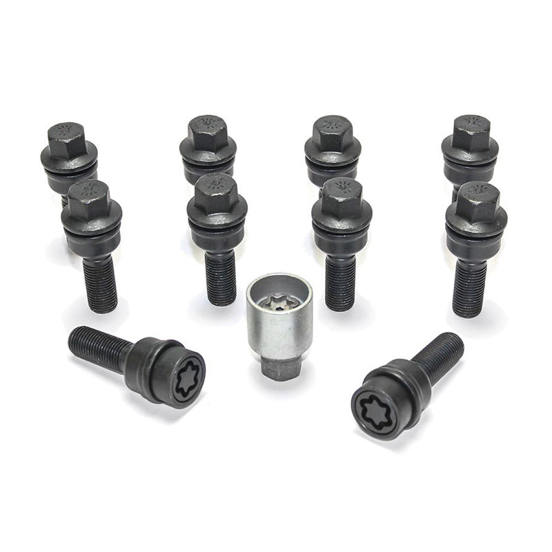 H&R, Wheel bolt Set Round-Head with movable cone R14 M14x1.50 - længde 50mm - Black - 10 pcs. (e.g., passer til Audi Q3, Q5) - incl. wheel-locks