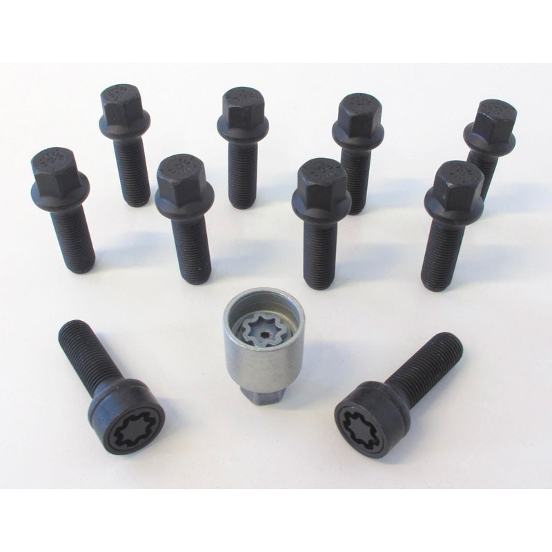H&R, Wheel bolt Set Round-Head R14 M14x1.50 - længde 55mm - Black - 10 pcs - incl. wheel-locks