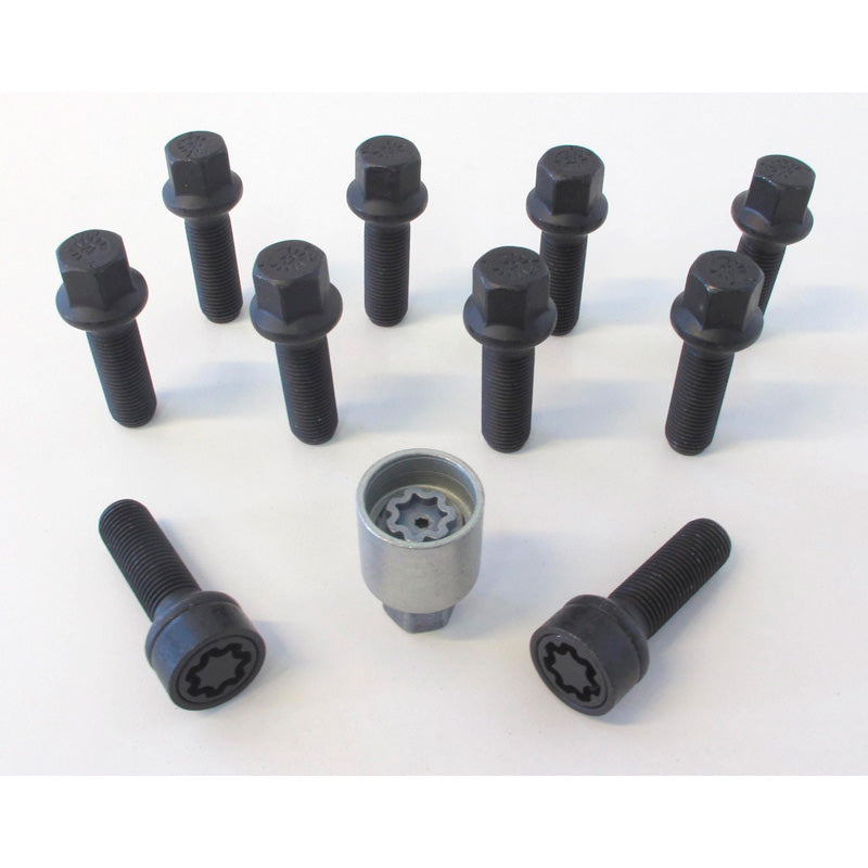 H&R, Wheel bolt Set Round-Head R14 M14x1.50 - længde 57mm - Black - 10 pcs - incl. wheel-locks