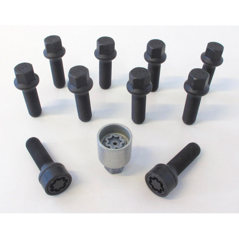 H&R, Wheel bolt Set Round-Head R14 M14x1.50 - længde 60mm - Black - 10 pcs - incl. wheel-locks