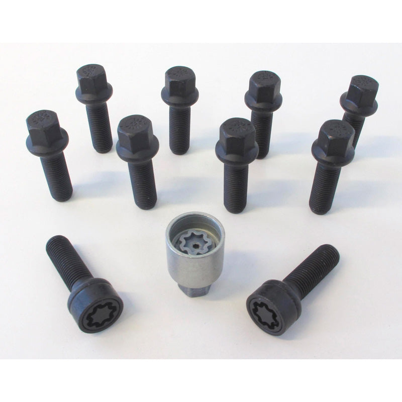 H&R, Wheel bolt Set Round-Head R14 M14x1.50 - længde 65mm - Black - 10 pcs - incl. wheel-locks
