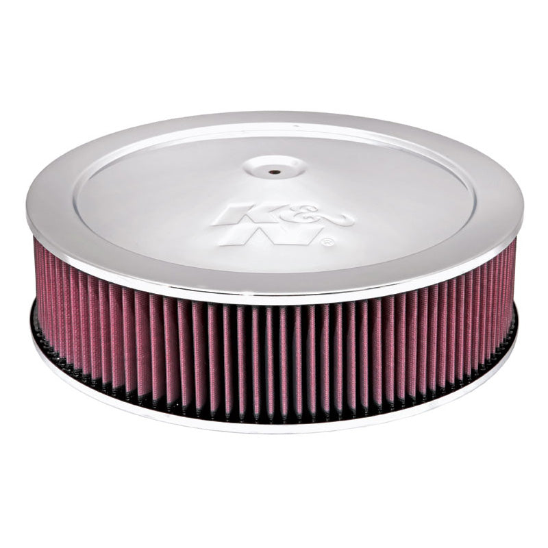 K&N Round Air Filter Assembly - 130mm flange, 356mm diameter, 95mm height, 32mm drop base (60-1290)