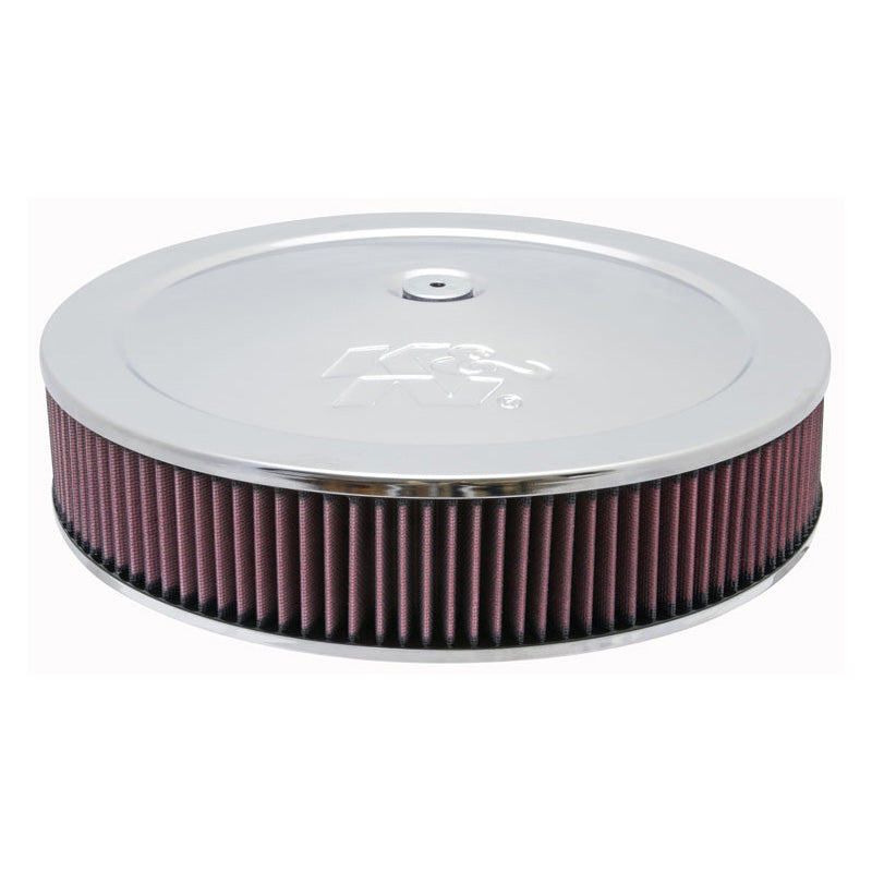 K&N Round Air Filter Assembly - 130mm flange, 356mm diameter, 79mm height, 22mm drop base (60-1430)