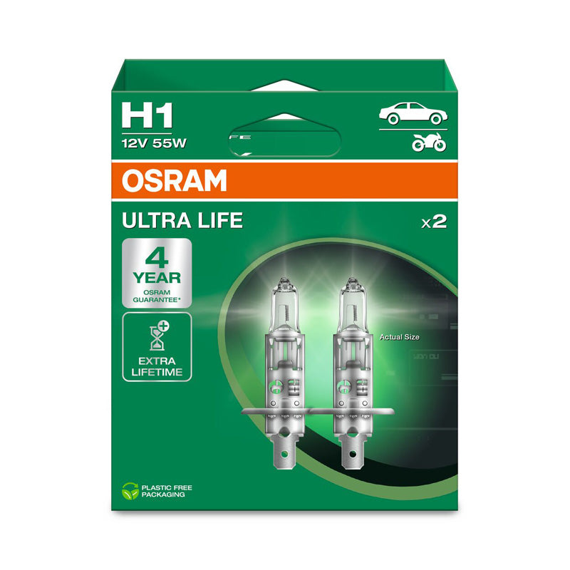 Osram, Ultra Life Halogenpærer - H1 - 12V/55W - 2 stk.
