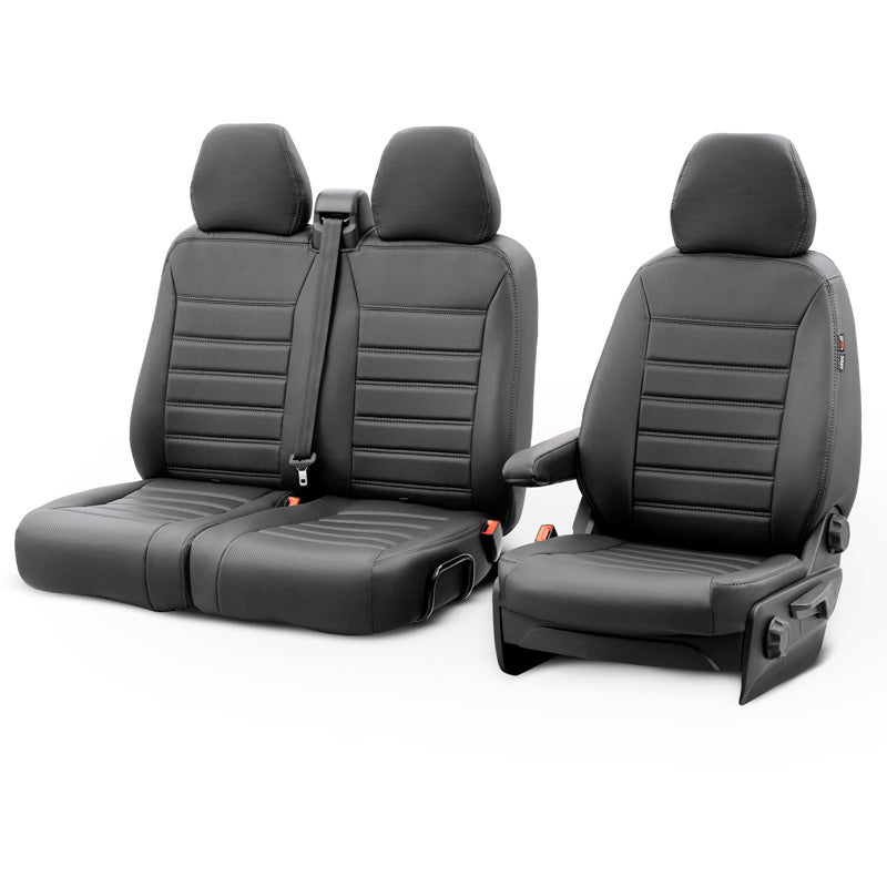 otoM, New York Design Kunstlæder Sædeovertræk 2+1 - Sort med Grå Syninger