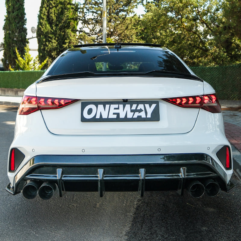 OneWay, Underlæbe, Blank sort, passer til Audi A3 (8Y) Sedan S-Line/S3 Facelift (2025-)