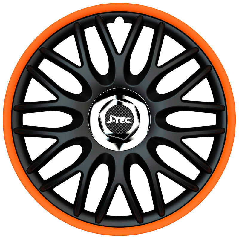 J-Tec, Hjulkapsler, 4stk, Orden R 15-tommer black/orange + chrome ring